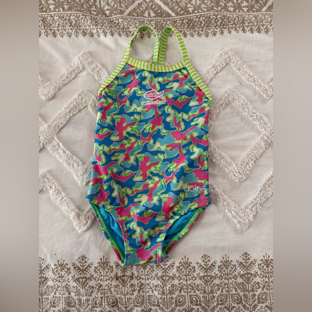 Dolfin Kids One Piece Swimsuit - Vibrant Camo Size is about 4 little girls